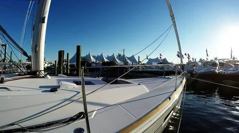 Walking around Beneteau boat Stock Footage