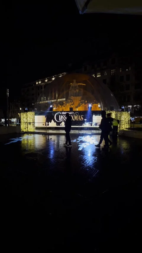 Walking around a Classic Xmas display at night in a city Stock Footage 324145727