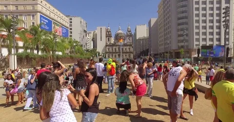 Walking around Olympic flame in Rio2016 스톡 동영상 71255256