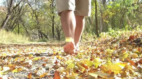 Walking Barefoot Through Leaves Video stock 12615878