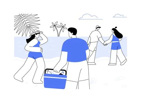 Walking at the beach isolated cartoon vector illustrations. Ilustración de archivo