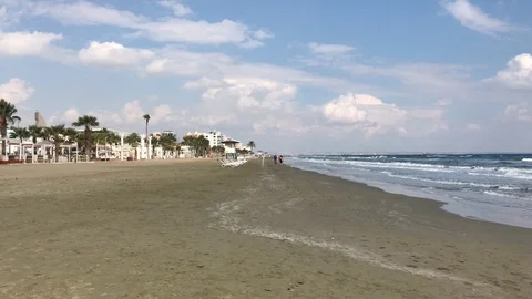 Walking on the beach in Larnaca Stock Footage 98178450