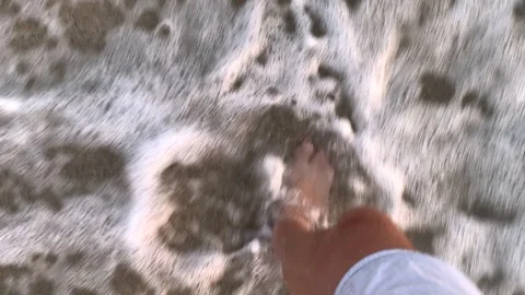 Walking on the beach sand with sea waves Stock Footage 122442426