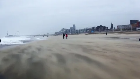 Walking on the beach in the storm. Stock Footage 84327595