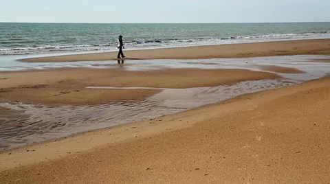 Walking on beach at sunset 스톡 동영상 12172641