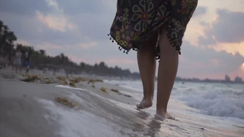 Walking on the beach at sunset Stock Footage 78819984