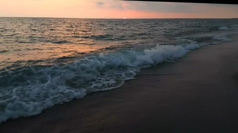Walking On Beach Sunset Steadicam Shot Stock Footage 99491990