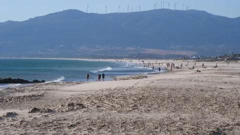 Walking on the Beach at Tarifa 스톡 동영상 129535696