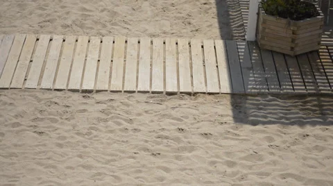 Walking In The Beach On Wood Stock Footage 55869138