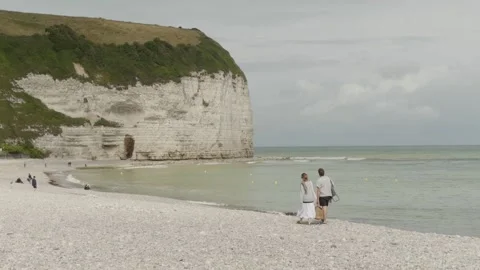 Walking the Beach at Yport Stock Footage 285237513
