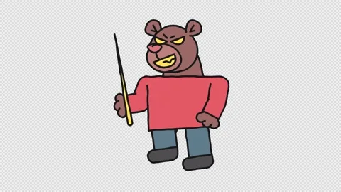 Walking bear holds pointer and smiles. Alpha channel 스톡 동영상 297596245