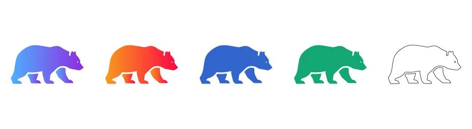 Walking Bear Icon Set Stock Illustration