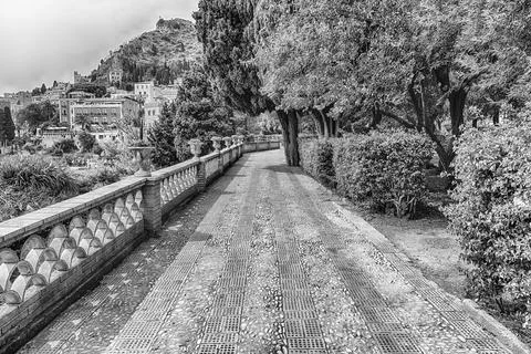 Walking in the beautiful public garden of Taormina, Sicily, Italy Stock Photos