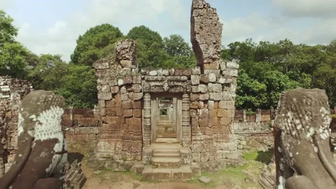 Walking in between Ankor Temple in cambodia, antique and historic sight in asia Stock Footage 145278205