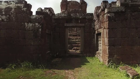 Walking in between Ankor Temple in cambodia, antique and historic sight in a Stock Footage 145289352