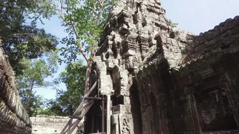Walking in between Ankor Temple in cambodia, antique and historic sight in asia Stock Footage 145298853