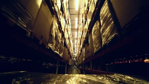 Walking between warehouse's shelves Stock Footage 101650609