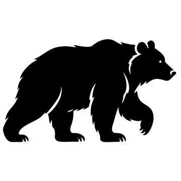 Walking Black Bear Silhouette in Side View Stock Illustration