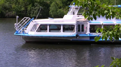 Walking boat float near over the summer river. Moscow. Stock Footage 39008426