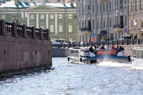 The walking boat on the river Stock Photos