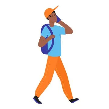 Walking boy talking on phone Illustration