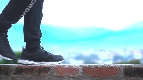 Walking in Brick Wall Stock Footage 238020744