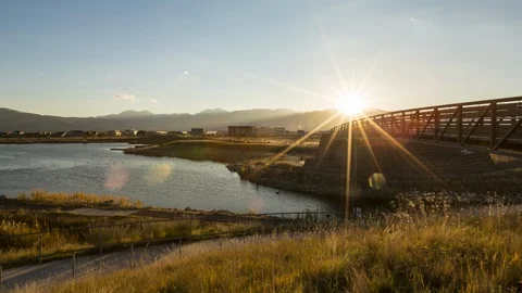 Walking Bridge in New Housing Development Stock Footage 87099586