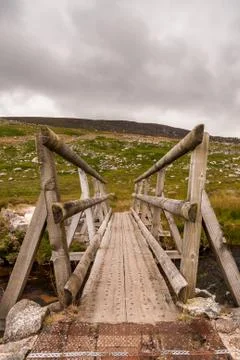 Walking Bridge over stream in Wicklow National Park Stock Photos