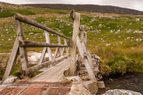 Walking Bridge over stream in Wicklow National Park Stock Photos
