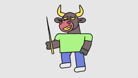 Walking bull holds pointer and smiles. Alpha channel 動画素材 295308367