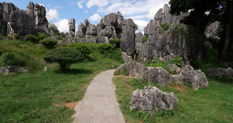 Walking from bus stop towards Stone Forest geopark, POV shot 库存影片 329469424