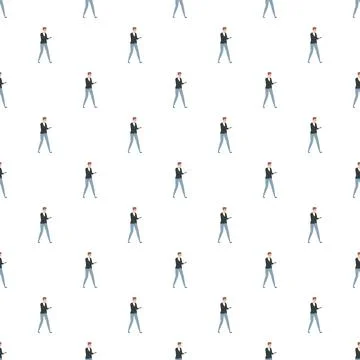 Walking businesspeople pattern using smartphones for communication Stock Illustration