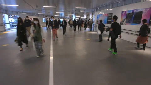 The walking camera walks on the passageway in Shibuya Tokyo Japan Video stock 210237012