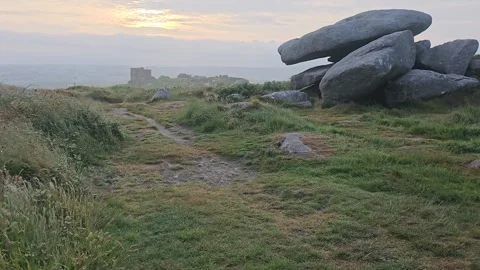 Walking to the castle on carn brea hill Video stock 244037683