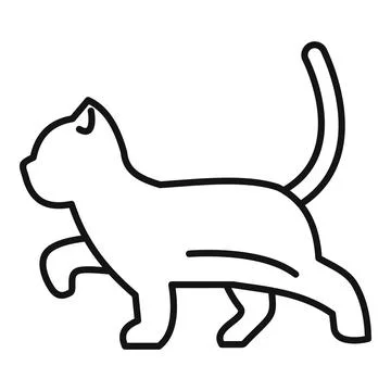 Walking cat line art icon on white background Stock Illustration