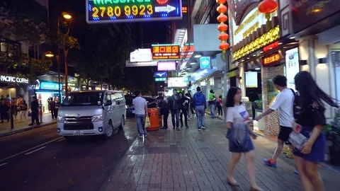 Walking in Central Hong Kong At Night - April 2018 Stock Footage 89932162