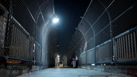 Walking on city bridge at night Stock-Footage 331163651
