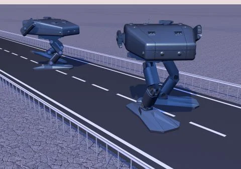Walking combat robot Stock Illustration