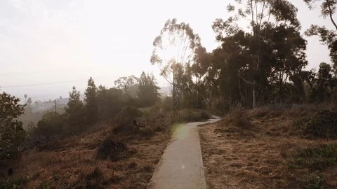 Walking on Concrete Path Top of Kenneth Park Turn View Stock Footage 101478674