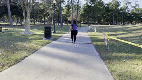 Walking with corgi, using mask , sunny day 4k 스톡 동영상 147740198