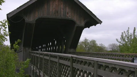 Walking on covered bridge Stock Footage 458198