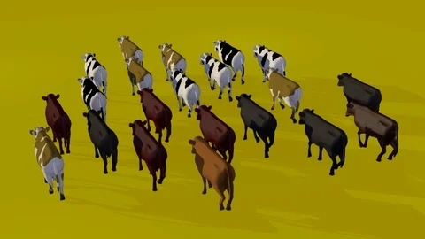 WALKING COWS BACK LEFT AXO VIEW Video stock 74956734