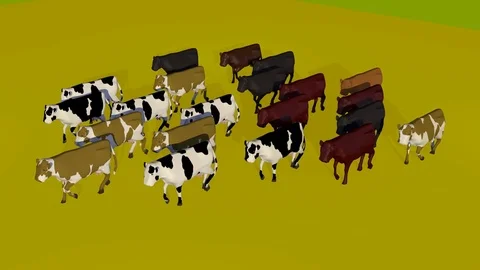 WALKING COWS FRONT LEFT AXO VIEW Vídeos de archivo 74950365