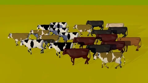 WALKING COWS LEFT SIDE AXO VIEW Vídeos de archivo 74939546