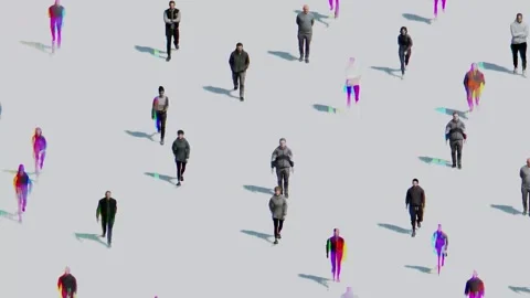 Walking crowd in a dynamic, holographic style with colorful highlights. Stock Footage 313652145