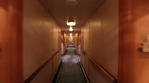 Walking cruise ship hall past rooms POV HD 7758 Stock Footage 24955041