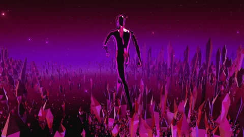 Walking Crystal Man with space background Stock Footage 234355626
