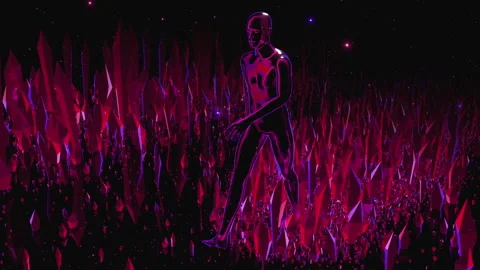 Walking Crystal Man with space background in crimson red Stock Footage 234355949