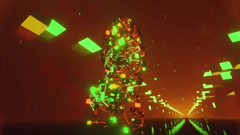 Walking Cube man in orange Stock Footage 234357079