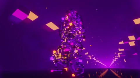 Walking Cube man in purple Stock Footage 234356832